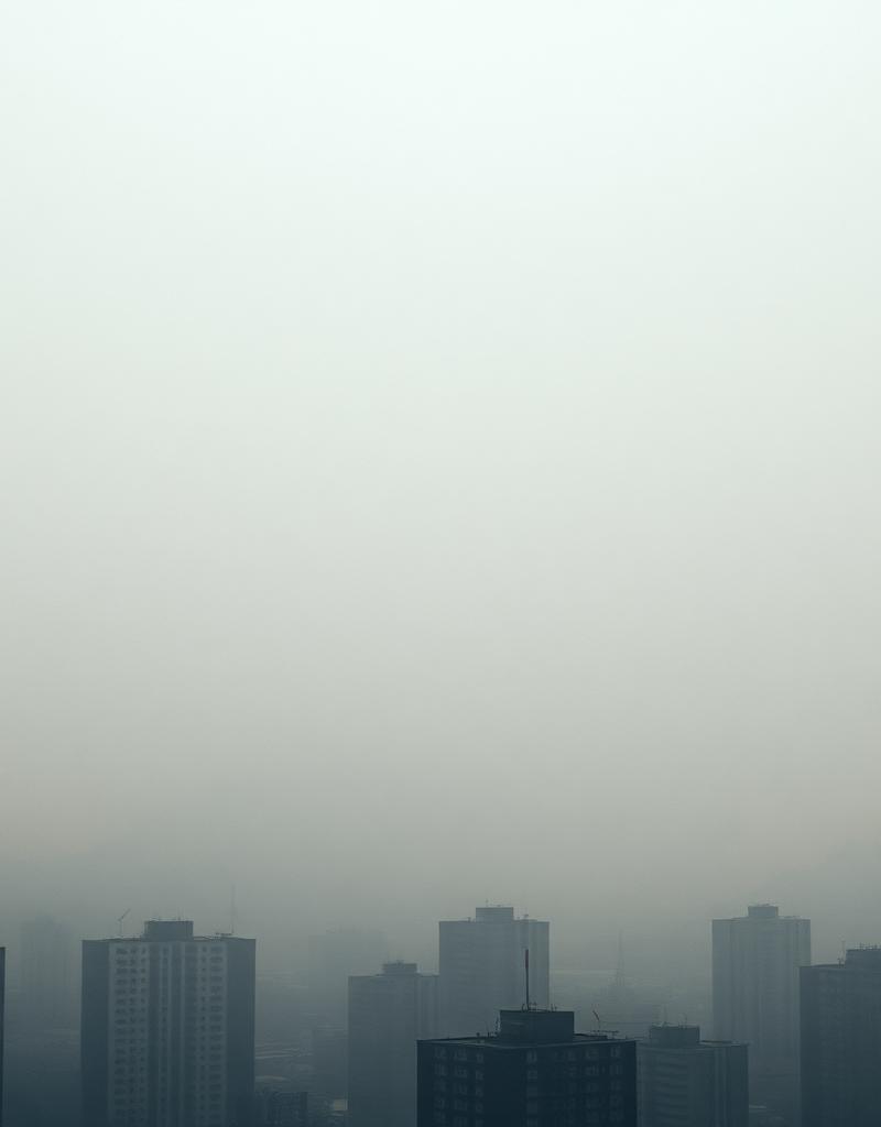 City skyline shrouded in thick smog