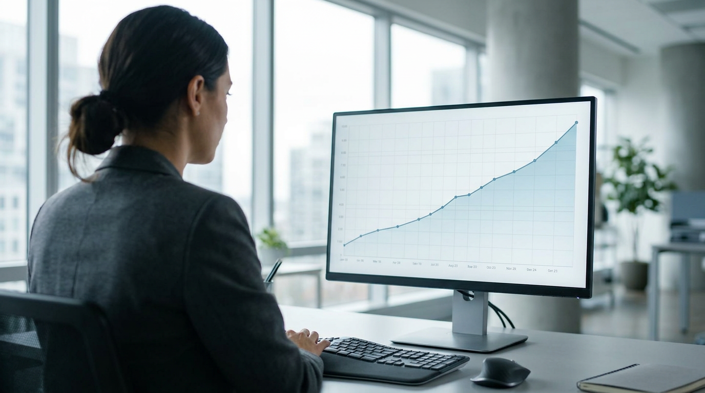 Analyst reviewing a time series trend on a monitor